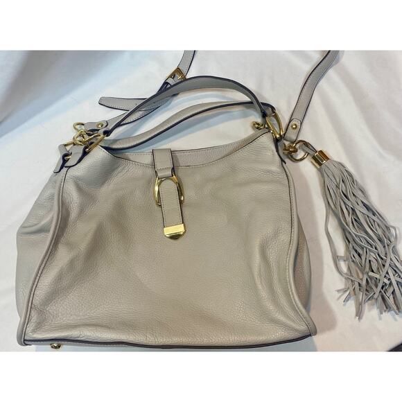 G.I.L.I Handbags - Gili Got It Love It Gray Leather Shoulder Bag With Gold Accents And Tassel EUC